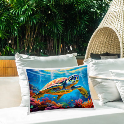Sun Rays Under The Sea Outdoor Printed Pillow, design by LSR Design Studio