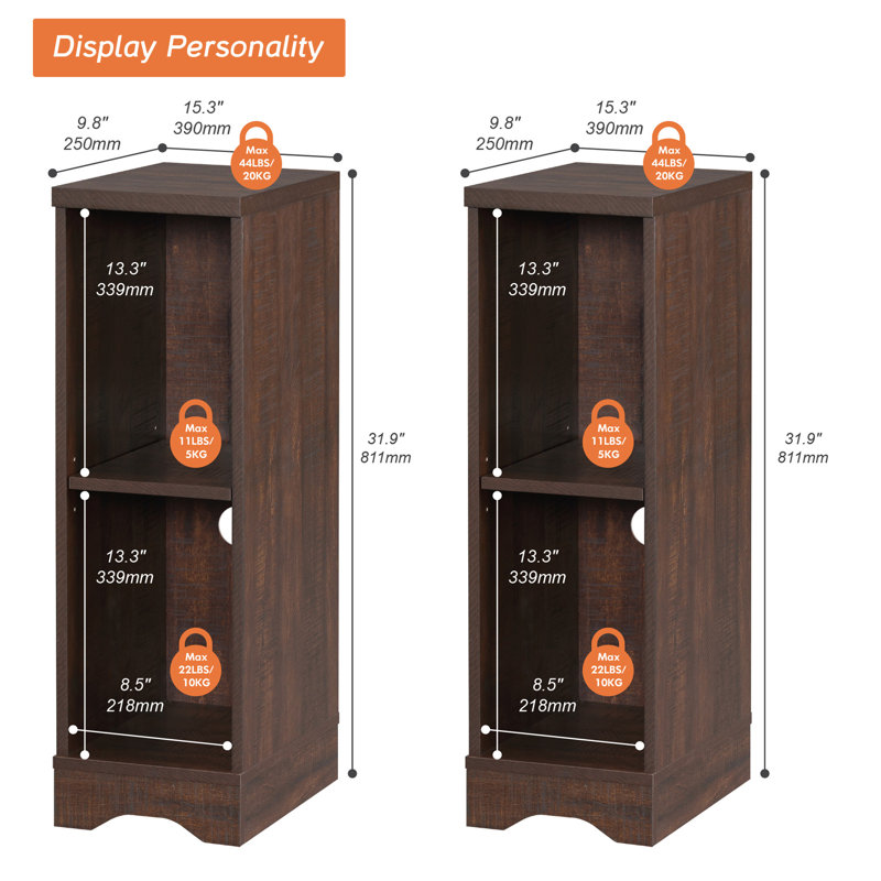 2 Pack Of Small End Table For Living Room,31.9" Wood Sofa Side Table With 4 Open Storage Space&Adjustable Shelf For Bedroon, Hallyway,Rustic Brown