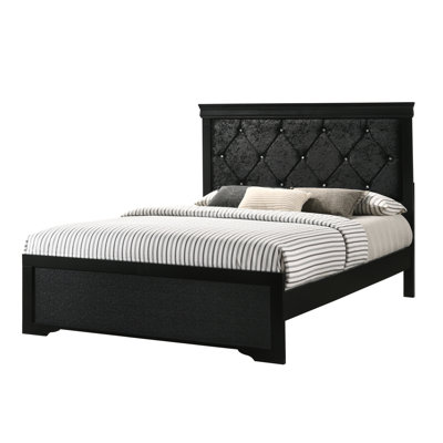 1 Finish Panel Bed Wooden Fabric Upholsted Headboard Crystal-Like Button Tufted Fabric Furniture