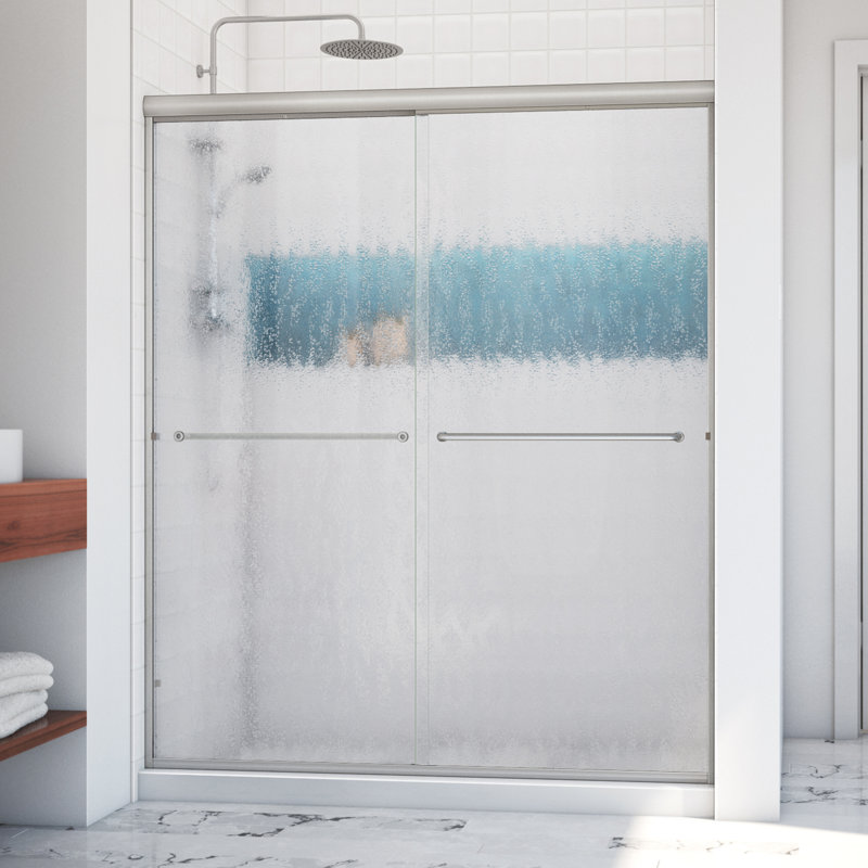 Ese - W x 76.375'' H Bypass Door Semi-Frameless Shower Door with, Reversible, Rain, Brushed Nickel