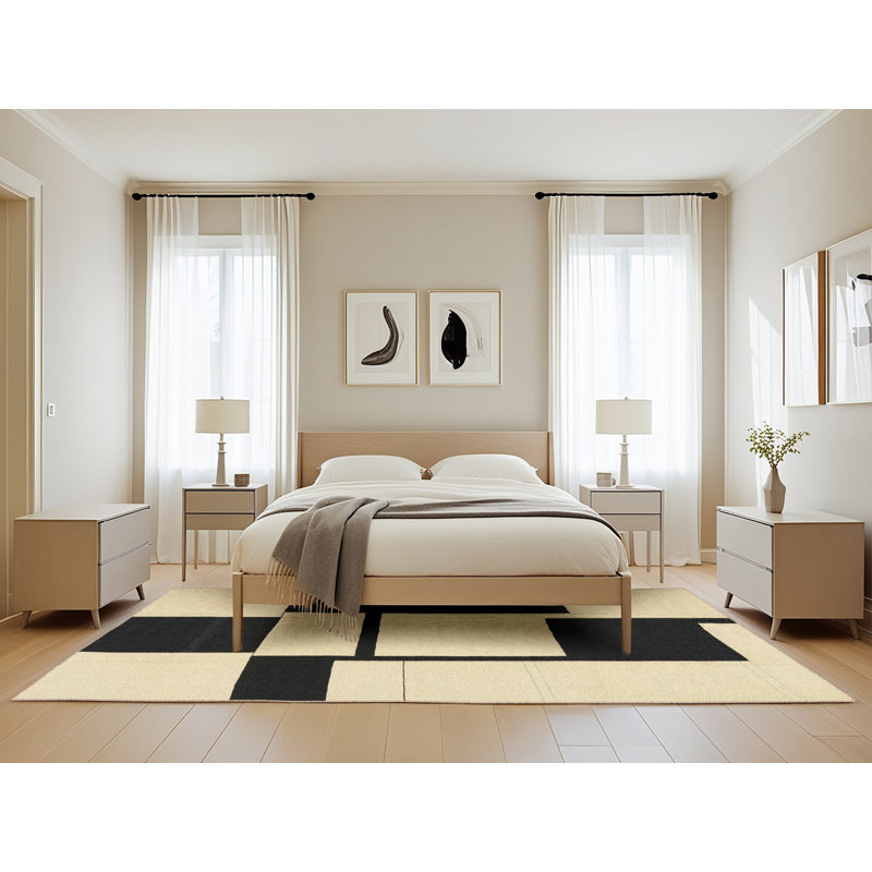 Tapis contemporain noir / beige, Rectangle 5 pi x 8 pi
