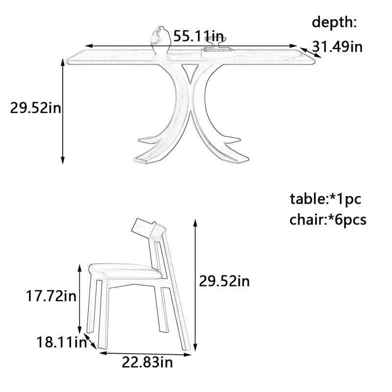 Ensemble de table et chaises Natural Rock, H 29,52 po x L 55,11 po x l 31,49 po