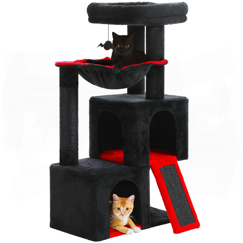 Arbre à chat 41 po - Tour à plusieurs niveaux avec 2 condos, hamac et patin à griffes pour grandes fleurs avec des boules remplaçables