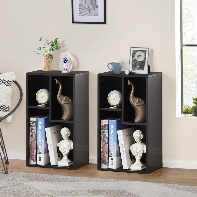 Lyonna 2-Tier 3-Cube Open Bookcase, Small Bookshelf with Shelf, Storage Organizer for Home Office, Living Room (Set of 2)