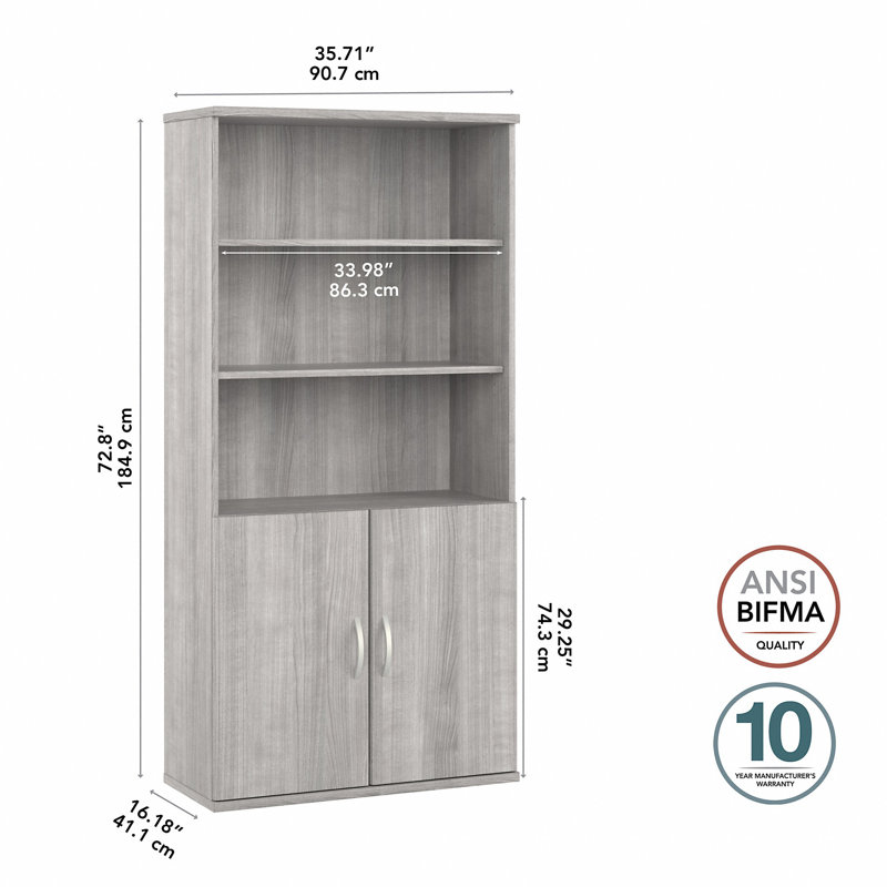 Grande bibliothèque à 5 tablettes avec portes Studio A, Gris platine