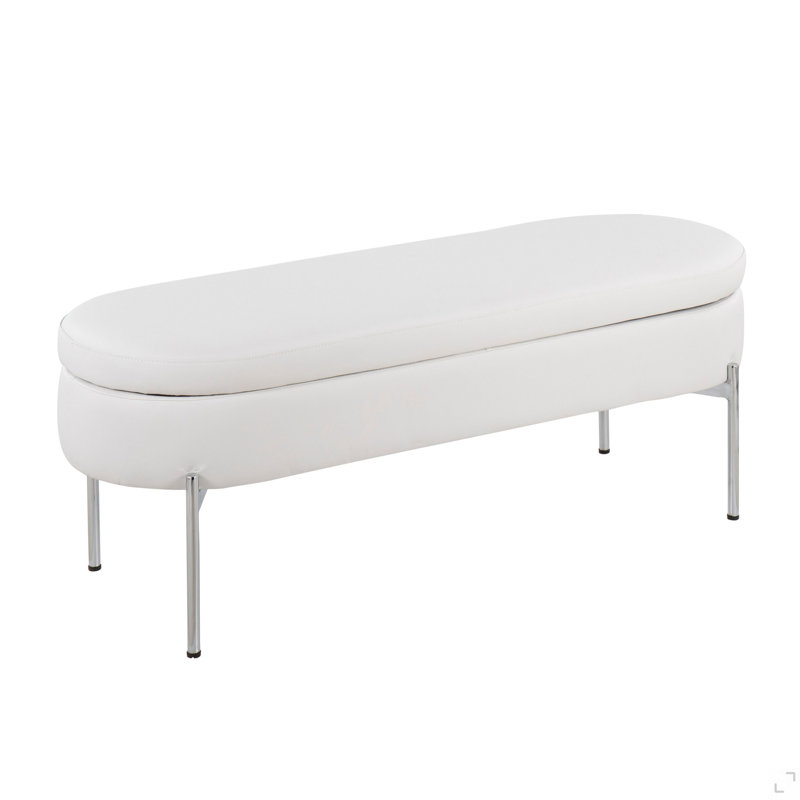 Banc contemporain en métal chromé et similicuir blanc, Blanc