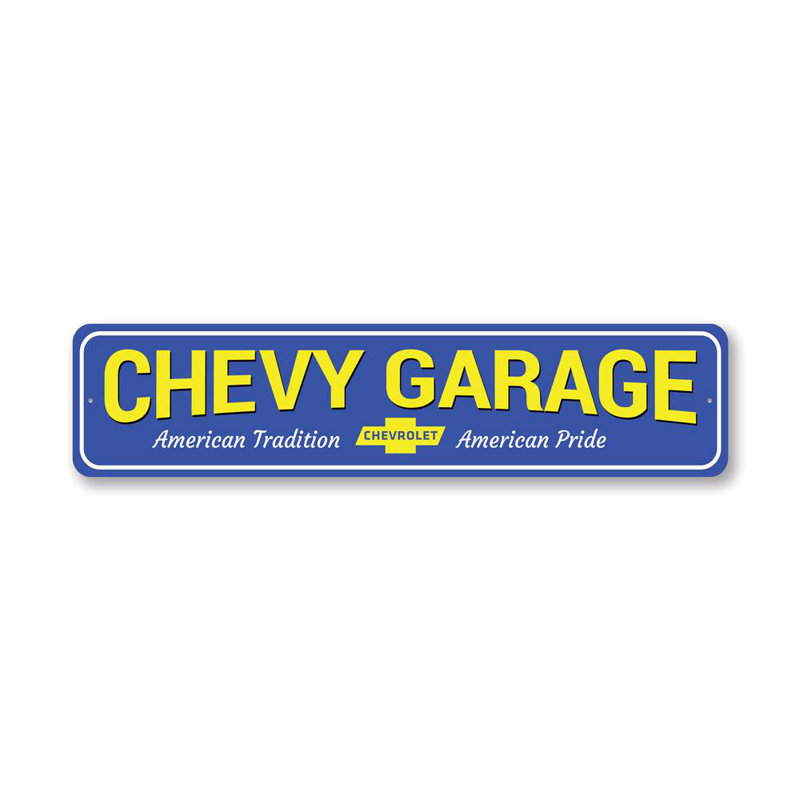 Enseigne en aluminium Chevy Garage, H 4 po x l 18 po x P 0,04 po