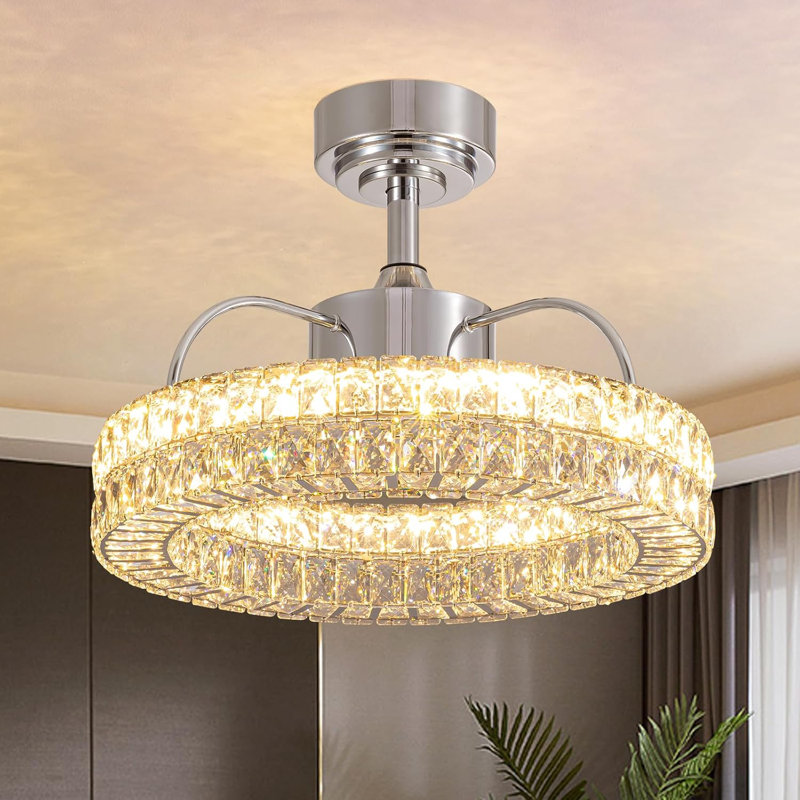 21.5" Crystal Ceiling Fan With Light And Remote Chandelier Ceiling Fan
