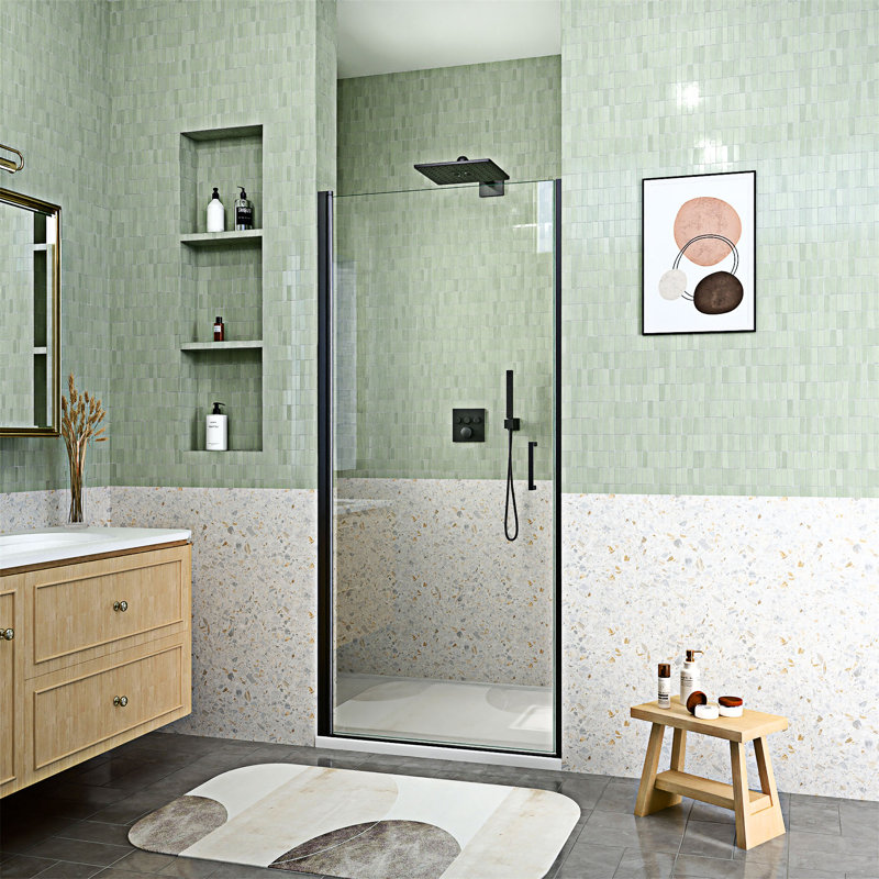 Semi-Frameless Circular Pivot Shower Door, Matte Black