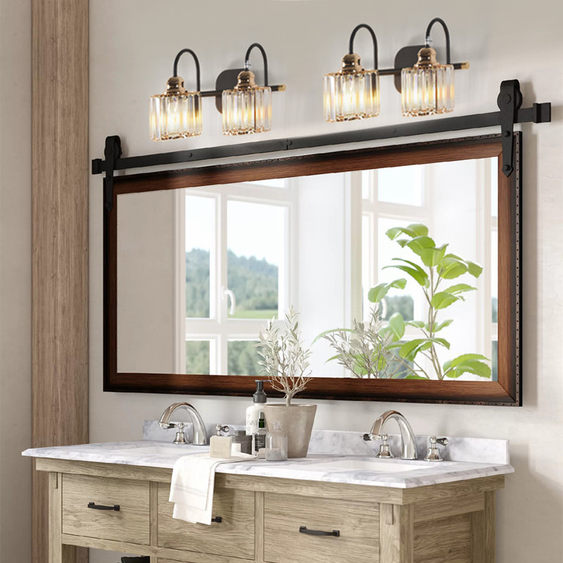 Éclairage pour salle de bain 2 lumières avec abat-jour en cristal cannelé, applique murale noir mat, 2