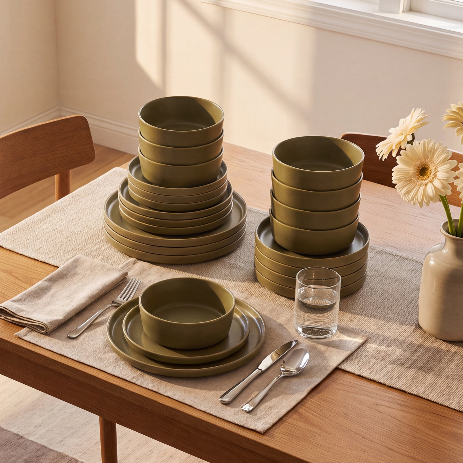 MODAN Stoneware Dinnerware Set, Green