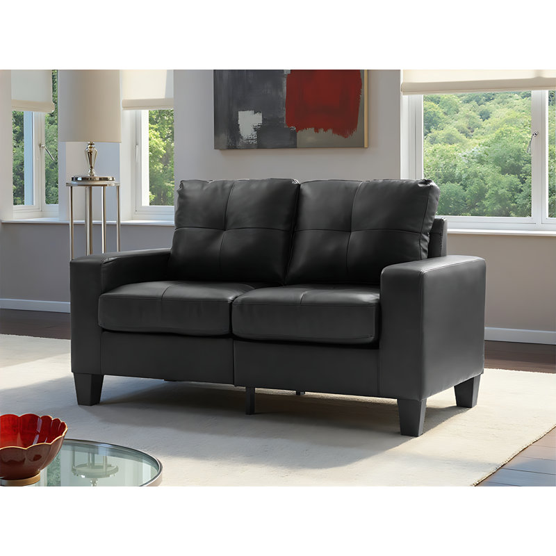 Worthen Modular Loveseat in Faux Leather, Black
