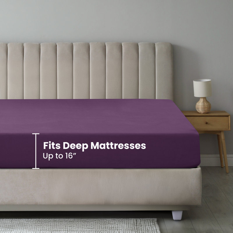 Lux Decor Soft Microfiber Bottom Sheets Upto 16 Inches Deep Pocket Fitted Sheet, Twin, Purple