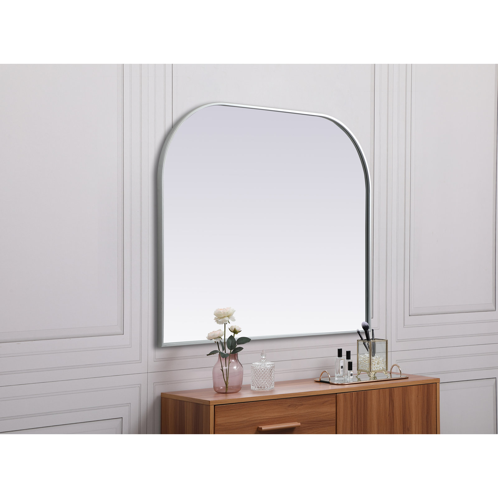 Sabine Metal Wide Arch Wall Mirror, Silver, 34" x 42"