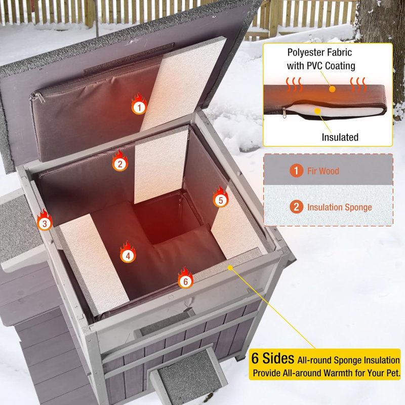 Maison pour chat isolée pour l'hiver, abri pour chat avec doublure isolante 100%
