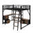 Loft Bed With Desk And LED, Metal Loft Bed With Storage Shelves, Wardrobe And Storage Drawers-1562092258
