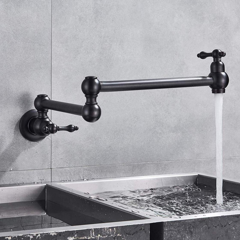 Pot Filler Faucet Wall Mount,With Double Joint Swing Arms Matte Black, Matte Black