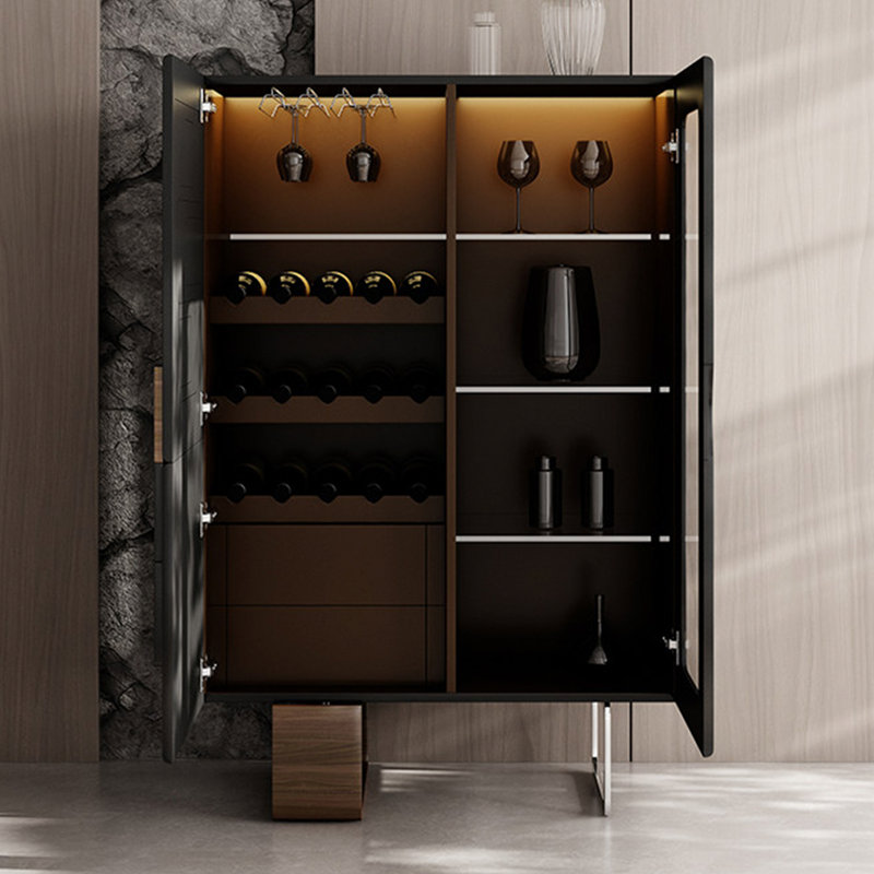 Armoire à vin en verre massif de luxe moderne, buffet minimaliste noir, armoire de rangement autoportante pour le salon