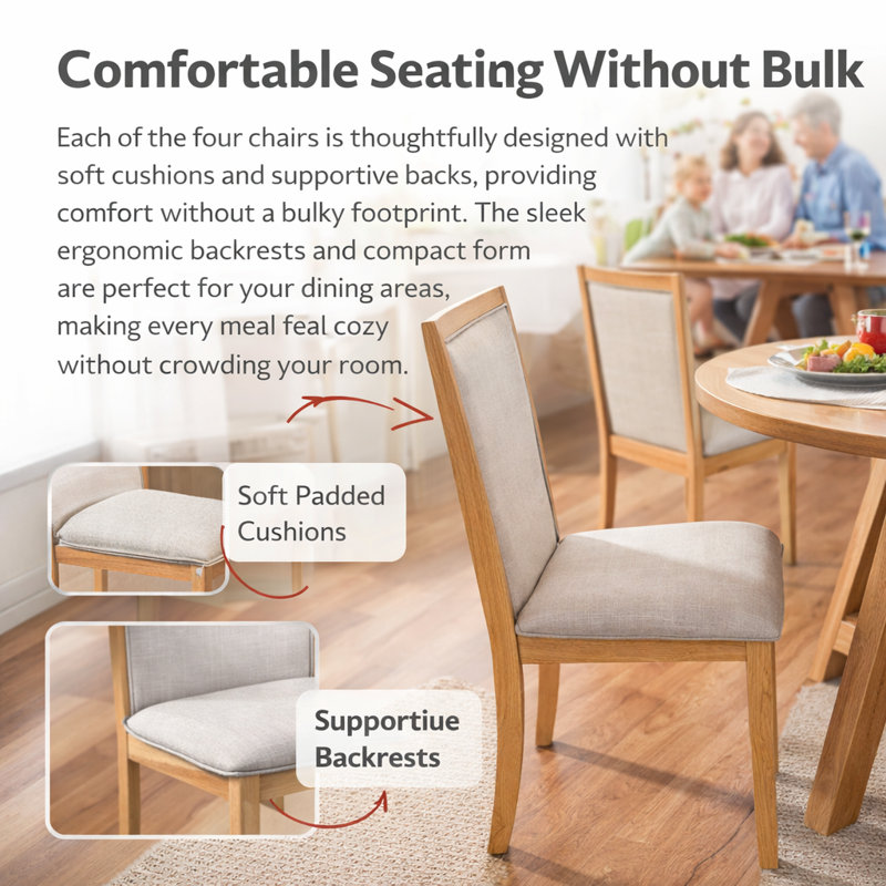 4-Person Extendable Round Dining Table Set, Natural