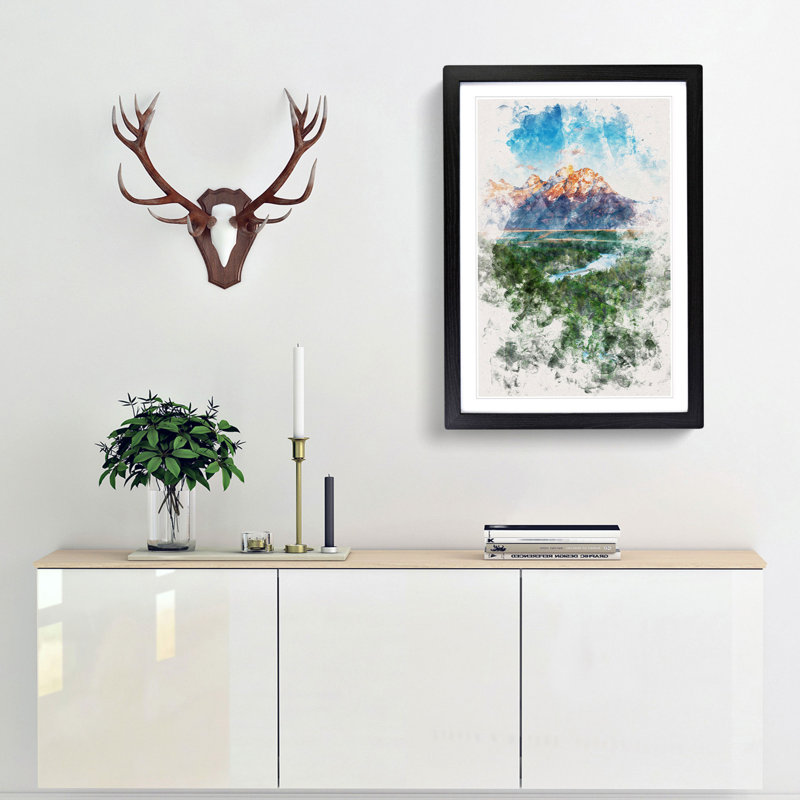Teton Mountain Range - Picture Frame Painting Print, 87cm H x 62cm W x 2cm D, Black Framed