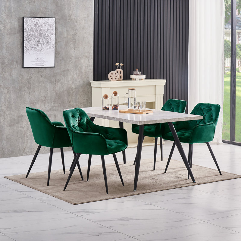 Irie Single Velvet Upholstered Dining Chair with Arm, Green