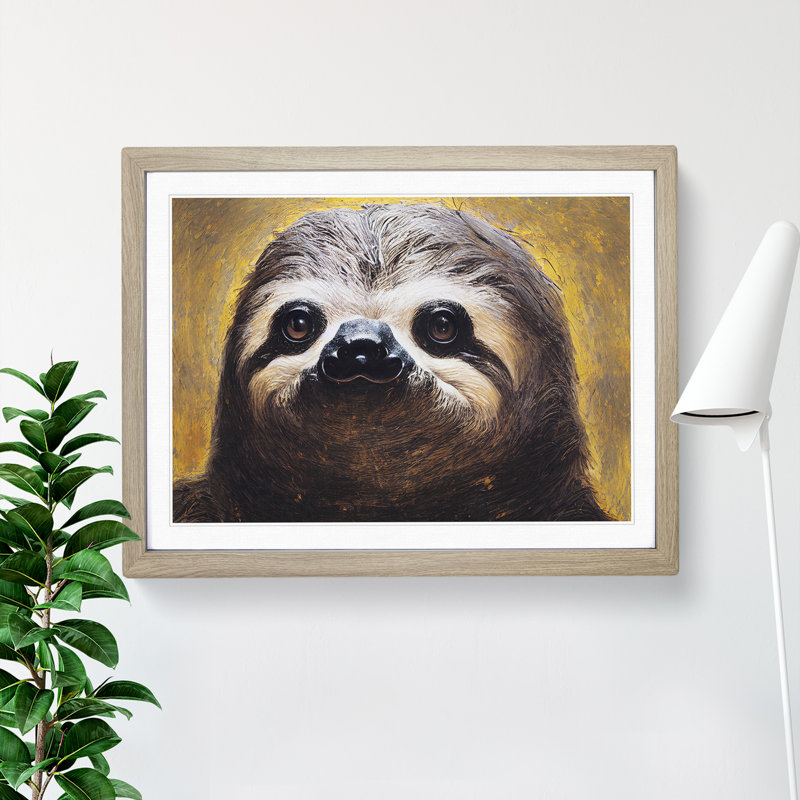 Striking Sloth - Single Picture Frame Painting, 25cm H x 34cm W x 2cm D, Oak