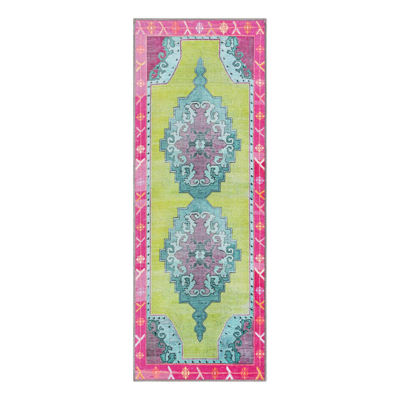 Tapis traditionnel bleu oppi, Tapis de couloir 2 pi x 5 pi 3 po