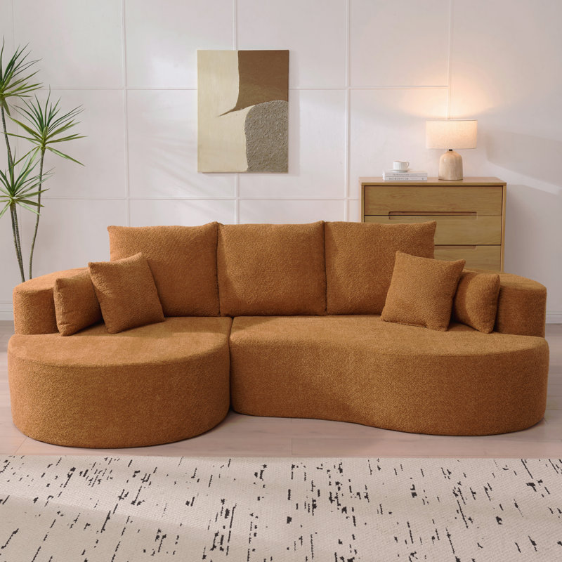 106 In. 2 - Piece Fabric Cloud Curved Sectional Boucle Sofa,Chaise Lounge, Nomad, Camel Fabric