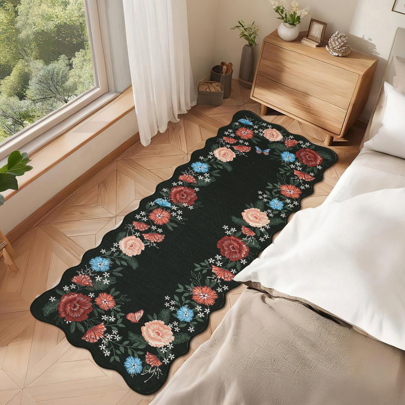 Floarl Machine Washable Rug with Rubber Backing for Living Room Modern Non-Slip Dining Room Rug Easy-Cleaning Floor Carpet for Bedroom Dorm Playroom
