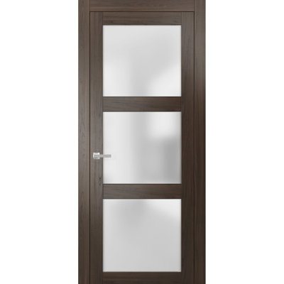 Porte en verre massif givré | Lucia 2552 chocolat cendré | Poignée simple à panneau régulier | Portes de salle de bain robustes - 36 po x 80 po