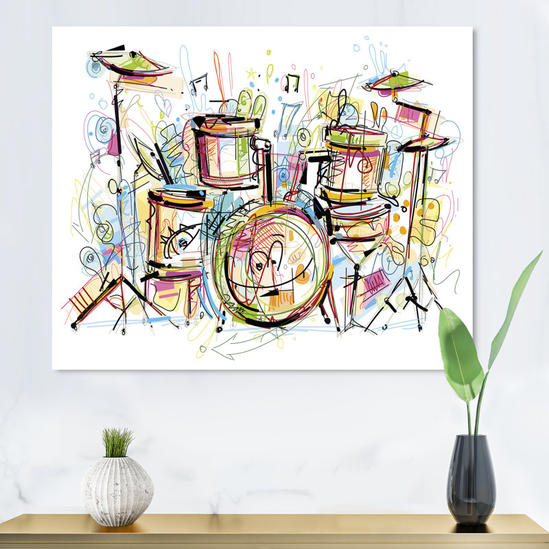 «Music Drum Set Abstract Design», reproduction sur toile flottante, H 12 po x l 20 po x P 1 po, Toile tendue