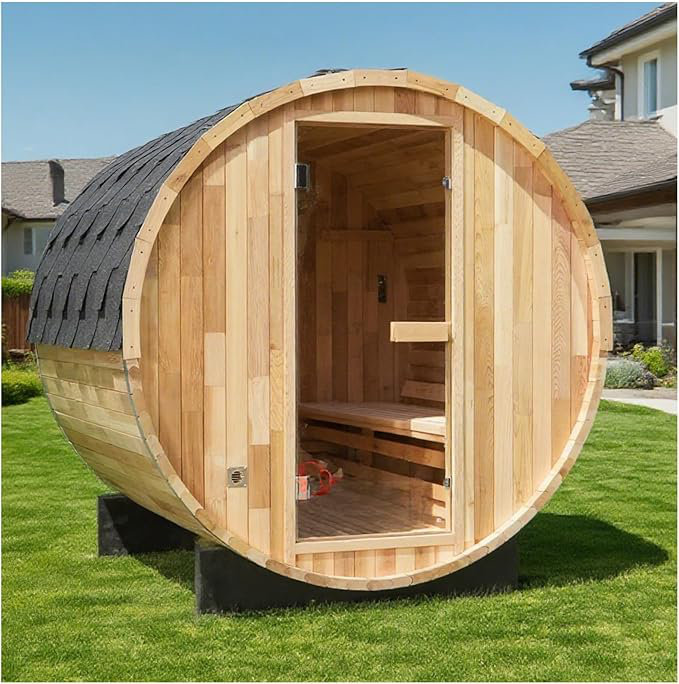 Hylivesaunas Outdoor Wood Barrel Steam Sauna, 2 Person Home Traditional Canadian Hemlock Wooden Spa Room, with 4.5KW Heating Stove, Rocks, Water Bucket, Spoon, Light, for Backyard, Garden, 195 ℉
