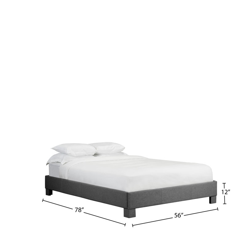 Lit plateforme tapissier Tartaglia, Lin - Gris anthracite, Double