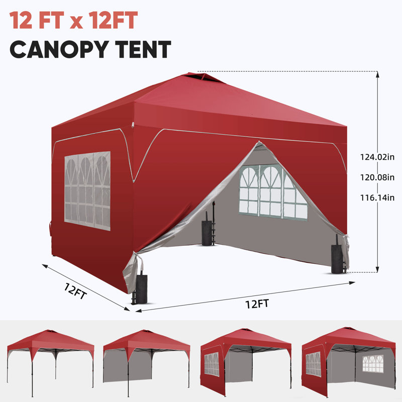 12 Ft X 12 Ft One-Push Set Up Canopy Tents With Sidewalls And Sandbags, Rad