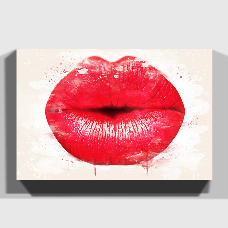 Red Lips Kiss Painting on Canvas - Wrapped Canvas, 50cm H x 76cm W