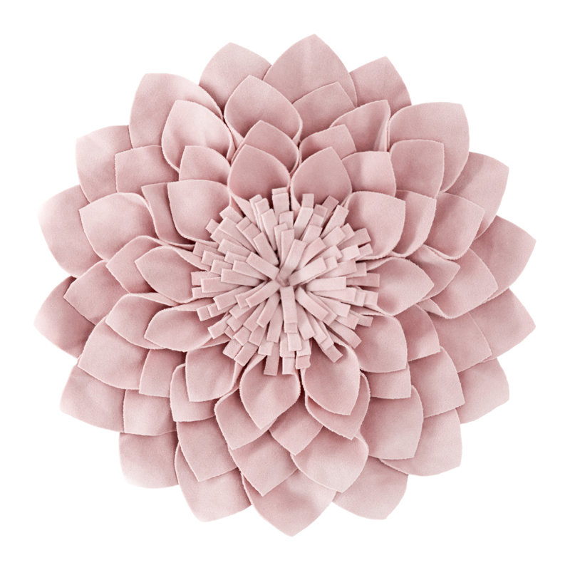 Pink 14-Inch Round Floral Polyester Throw Pillow