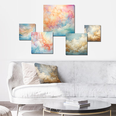 Nuage charme liquide Art IV - ensemble de 5 art mural nuages