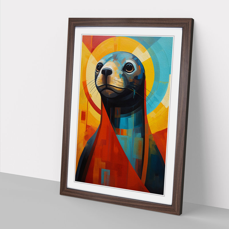 Sea Lion Constructivism - Single Picture Frame Print on Wood, 64cm H x 46cm W x 2cm D, Walnut