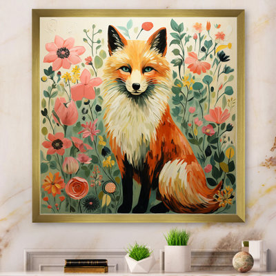Minimalisme, renard, portrait, fleurs III - Renard, art mural