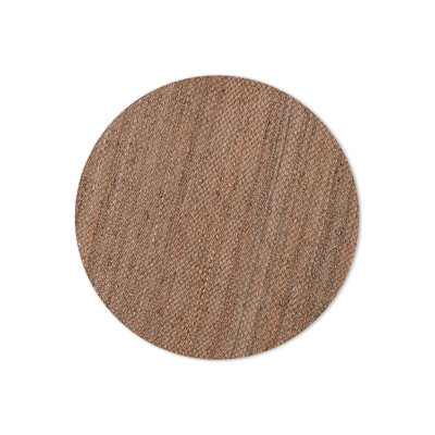 Tapis rond Heller en jute tissé à la main, écologique, couleur brun clair, motif uni, poils longs, fibre naturelle, usage intérieur/extérieur