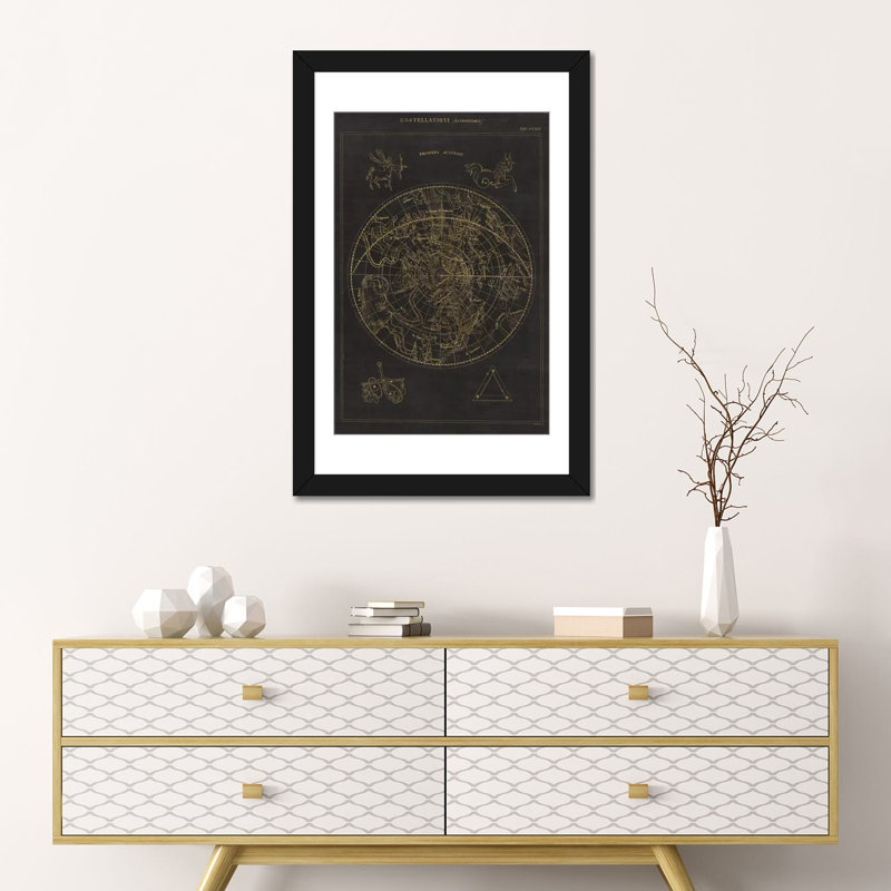 Costellazioni ii, impression sur toile tendue, Papier d'art encadré noir, Blanc, H 24 po x l 16 po x P 1 po