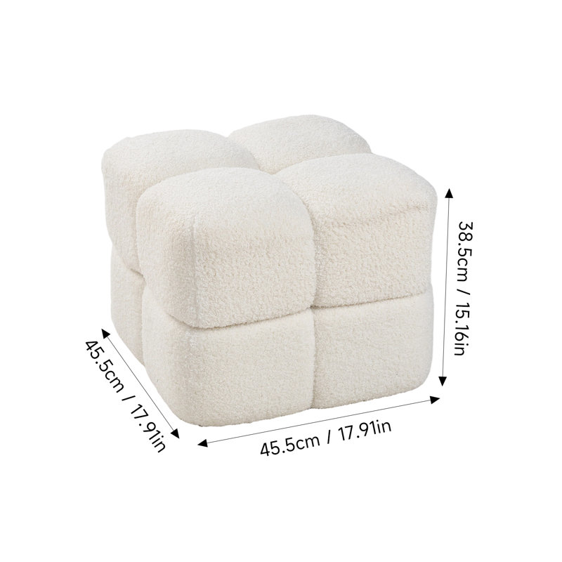 46cm Wide Rectangle Solid Colour Footstool Ottoman, Teddy, White