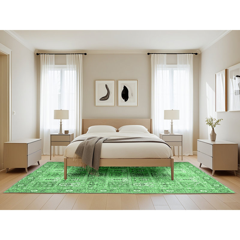 Tapis traditionnels vert émeraude 4767, Rectangle de 5 pi x 8 pi