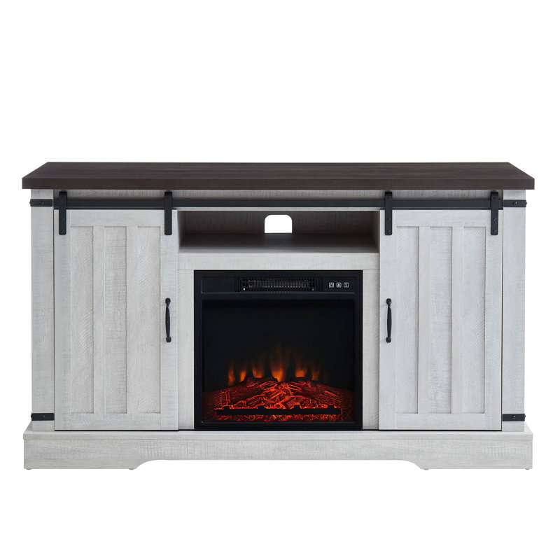 Unfinished TV Stand for TVs up to 65" with Fireplace Included, White