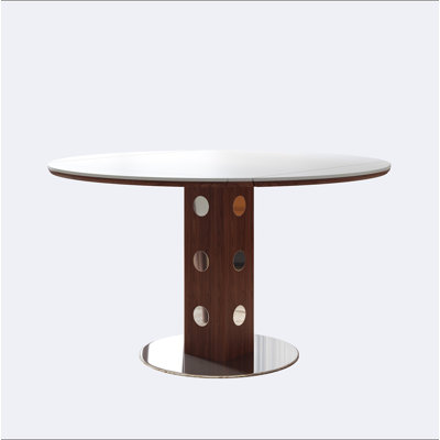 47.2" Extendable Multifunctional Round Dining Table for 4-6, Folding Kitchen Table with Drop Leaf, Sintered Stone Top & Walnut Wood Column, Space-Saving for Small Apartments, Easy Assembly
