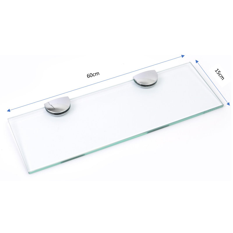 Fanniemae Glass Floating Shelf with Adjustable Shelves, Clear, 0.6cm H x 60cm W x 15cm D