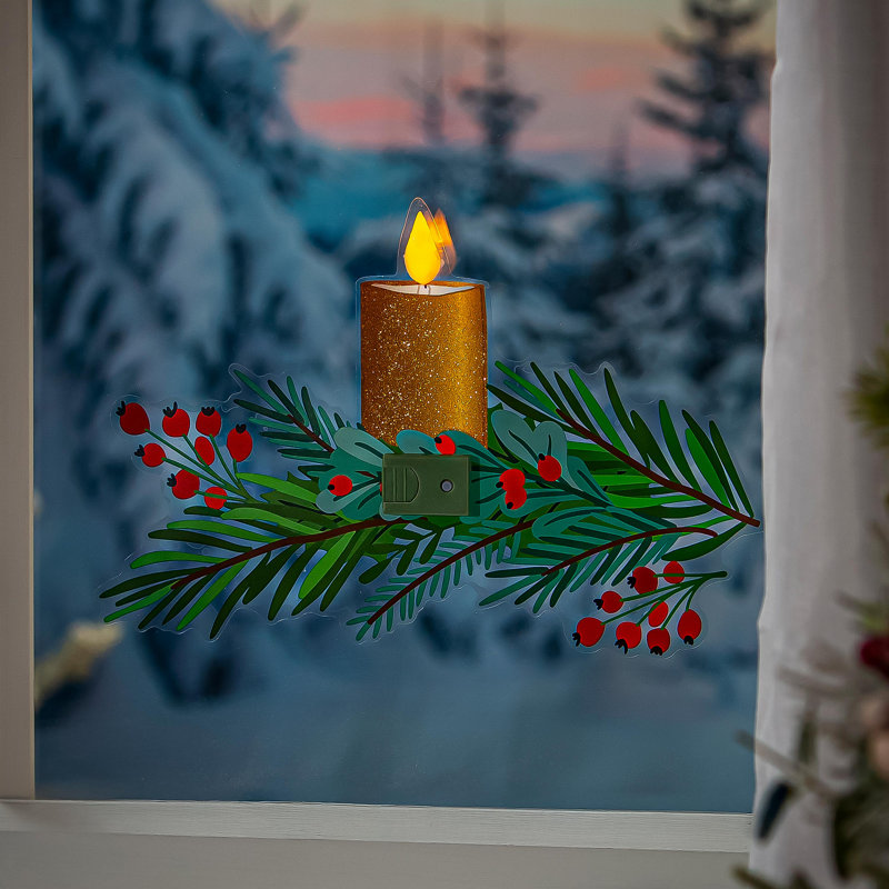 LED Flickering Candle with Greenery Window Decal