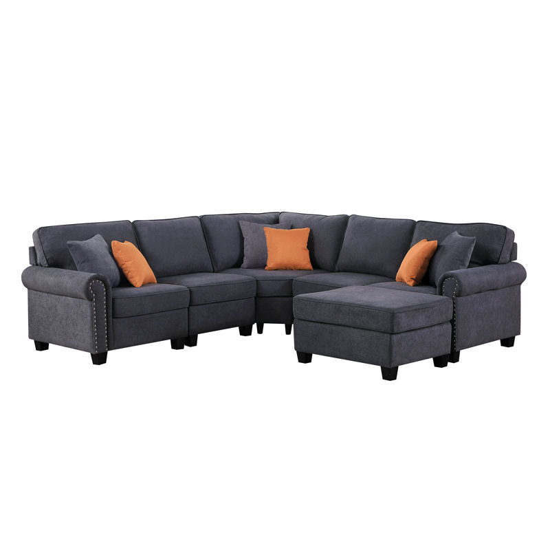 Chaisson Upholstered L-Shaped Sectional Symmetrical, Gray Polyester Blend