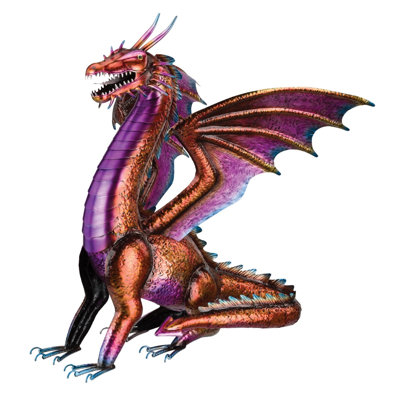 30" Metal Dragon Garden Statue with Detailed Three Dimensional Work and Weather Resistant Paint