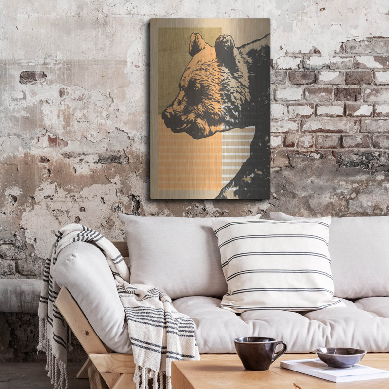  «Gold Geometric Bear 1» par Alonzo Saunders, art mural en métal, 24 po x 36 po